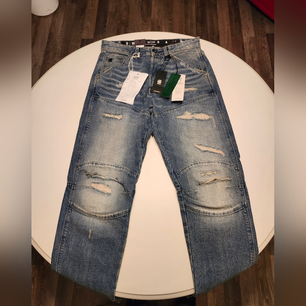 Nwt G Star 5620 3D Tapered Distressed Jeans Size 30X34 Blue Washed Relaxed Antic